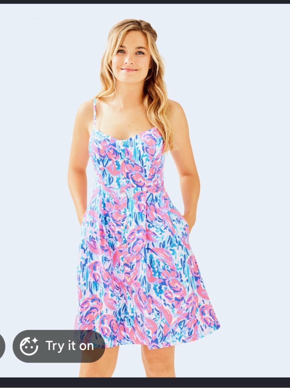 Lilly Pulitzer Pink & Blue Floral Spaghetti-Strap Mini Dress